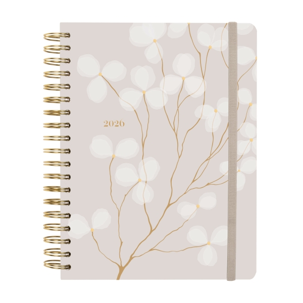 Finocam Optimal Agenda de Espiral Internacional - Anual 2026 - Planificador - Cierre de Goma - Formato B5 - 176x250mm - 1 Dia por Pagina - Tematica de Flores