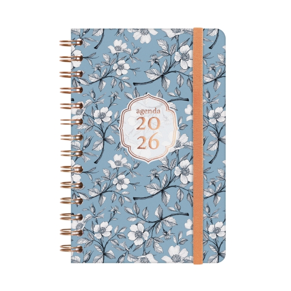Finocam You Agenda de Espiral en Catalan - Anual 2026 - Planificador - Cierre de Goma - Formato E5 - 131x19x190mm - Semana Vista Horizontal - Tematica de Flores