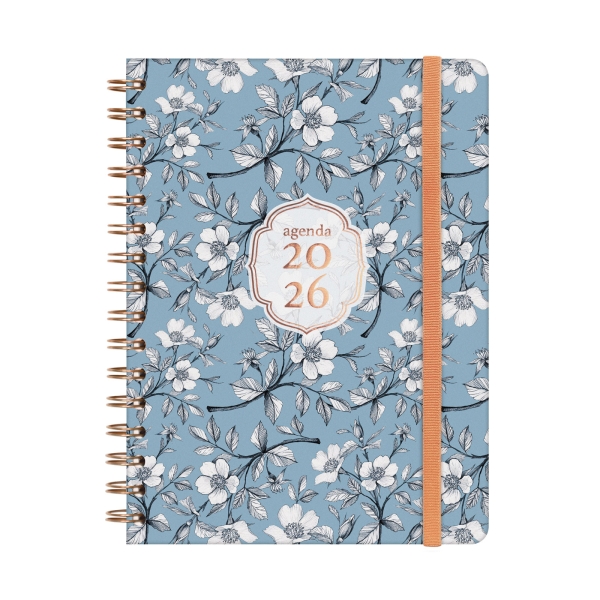 Finocam You Agenda de Espiral en Catalan - Anual 2026 - Planificador - Cierre de Goma - Formato E10 - 172x19x220mm - Semana Vista Horizontal - Tematica de Flores