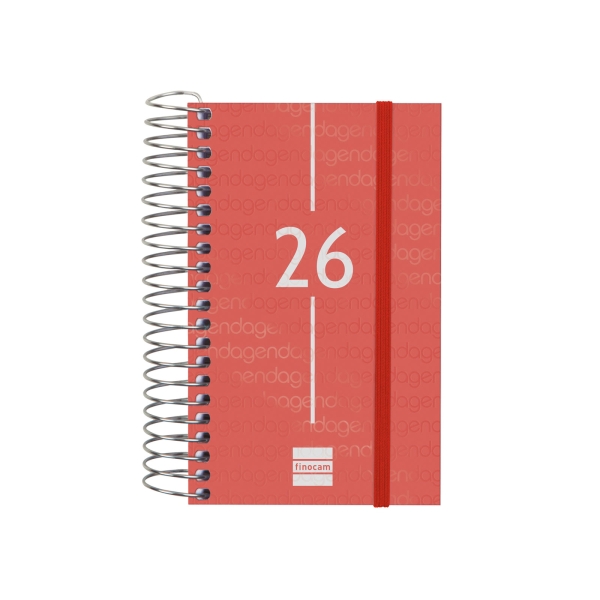 Finocam Year Agenda de Espiral - Anual 2026 - Tapa Ligera - Formato E3 - 95x24x127mm - 1 Dia por Pagina - Color Rojo