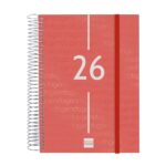 Finocam Year Agenda de Espiral - Anual 2026 - Tapa Ligera - Formato E10 - 175x29x212mm - 1 Dia por Pagina - Color Rojo