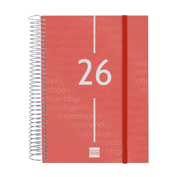 Finocam Year Agenda de Espiral - Anual 2026 - Tapa Ligera - Formato E10 - 175x29x212mm - 1 Dia por Pagina - Color Rojo
