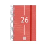 Finocam Year Agenda de Espiral en Catalan - Anual 2026 - Tapa Ligera - Formato E5 - 135x24x181mm - 1 Dia por Pagina - Color Rojo