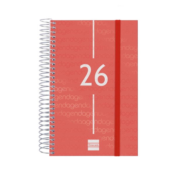 Finocam Year Agenda de Espiral en Catalan - Anual 2026 - Tapa Ligera - Formato E5 - 135x24x181mm - 1 Dia por Pagina - Color Rojo