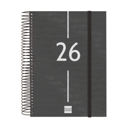 Finocam Year Agenda de Espiral en Catalan - Anual 2026 - Tapa Ligera - Formato E10 - 175x29x212mm - 1 Dia por Pagina - Color Negro