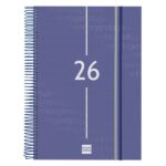 Finocam Year Agenda de Espiral en Catalan - Anual 2026 - Tapa Ligera - Formato E40 - 230x29x297mm - 1 Dia por Pagina - Color Azul