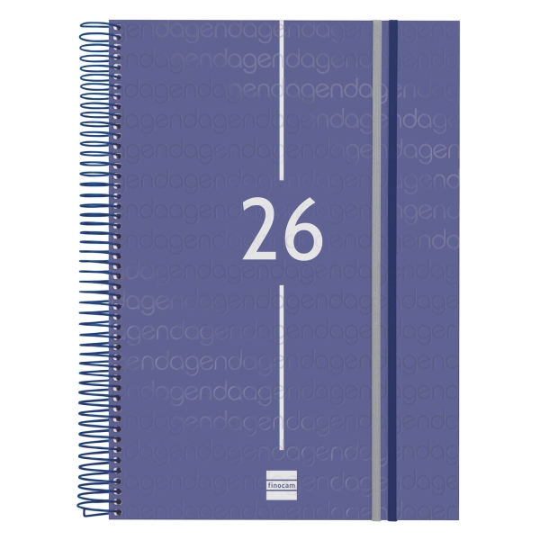 Finocam Year Agenda de Espiral en Catalan - Anual 2026 - Tapa Ligera - Formato E40 - 230x29x297mm - 1 Dia por Pagina - Color Azul