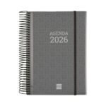 Finocam Basics Agenda - Anual 2026 - con Espiral - Personalizable - Formato E10 - 175x29x212mm - 1 Dia por Pagina - Color Gris