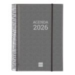 Finocam Basics Agenda - Anual 2026 - con Espiral - Personalizable - Formato E40 - 230x29x297mm - 1 Dia por Pagina - Color Gris