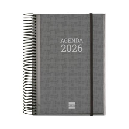 Finocam Basics Agenda en Catalan - Anual 2026 - con Espiral - Personalizable - Formato E10 - 175x29x212mm - 1 Dia por Pagina - Color Gris