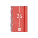 Finocam Year Agenda de Espiral - Anual 2026 - Tapa Ligera - Formato E3 - 85x14x127mm - Semana Vista Horizontal - Color Rojo