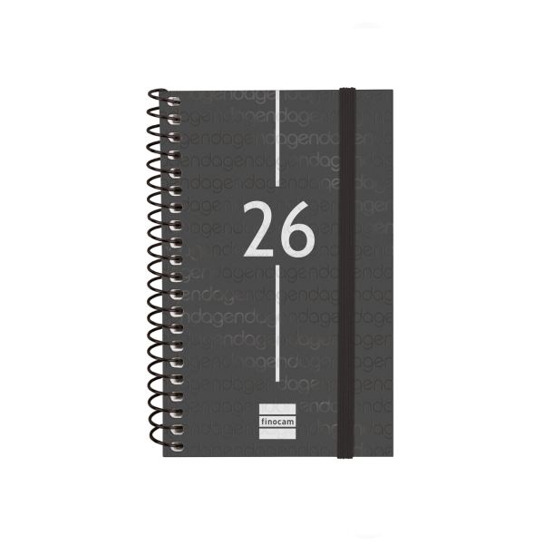 Finocam Year Agenda de Espiral - Anual 2026 - Tapa Ligera - Formato E3 - 85x14x127mm - Semana Vista Horizontal - Color Negro