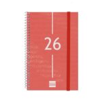 Finocam Year Agenda de Espiral - Anual 2026 - Tapa Ligera - Formato E5 - 125x14x181mm - Semana Vista Horizontal - Color Rojo