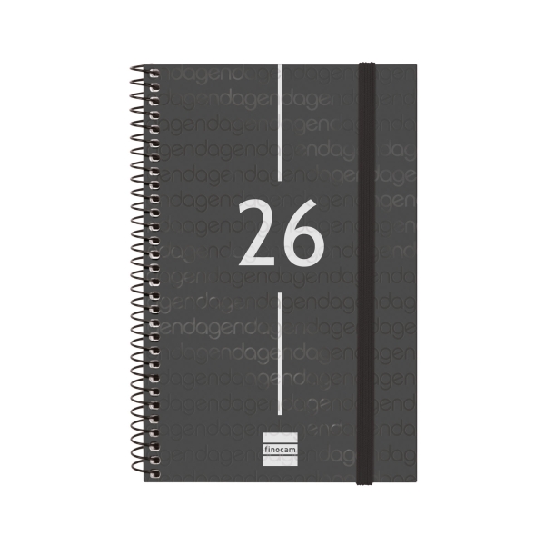 Finocam Year Agenda de Espiral - Anual 2026 - Tapa Ligera - Formato E5 - 125x14x181mm - Semana Vista Horizontal - Color Negro Finocam Year Agenda de Espiral - Anual 2026 - Tapa Ligera - Formato E5 - 125x14x181mm - Semana Vista Horizontal - Color Negro
