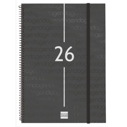 Finocam Year Agenda de Espiral - Tapa Ligera - Formato E40 - 217x14x297mm - Semana Vista Horizontal - Color Negro