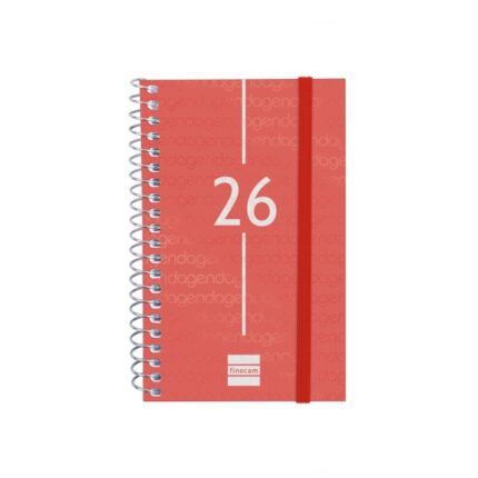 Finocam Year Agenda de Espiral en Catalan - Tapa Ligera - Formato E3 - 217x14x297mm - Semana Vista Horizontal - Color Rojo