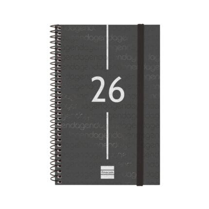 Finocam Year Agenda de Espiral en Catalan - Anual 2026 - Tapa Ligera - Formato E5 - 217x14x297mm - Semana Vista Horizontal - Color Negro