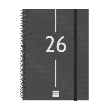 Finocam Year Agenda de Espiral en Catalan - Anual 2026 - Tapa Ligera - Formato E10 - 217x14x297mm - Semana Vista Horizontal - Color Negro
