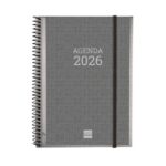 Finocam Basics Agenda en Catalan - Anual 2026 - con Espiral - Personalizable - Formato E10 - 162x14x212mm - Semana Vista Horizontal - Color Gris