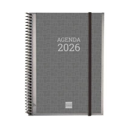 Finocam Basics Agenda en Catalan - Anual 2026 - con Espiral - Personalizable - Formato E10 - 162x14x212mm - Semana Vista Horizontal - Color Gris