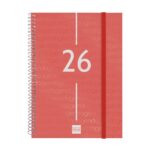 Finocam Year Agenda de Espiral en Catalan - Anual 2026 - Tapa Ligera - Formato E10 - 162x14x212mm - Semana Vista en Vertical - Color Rojo