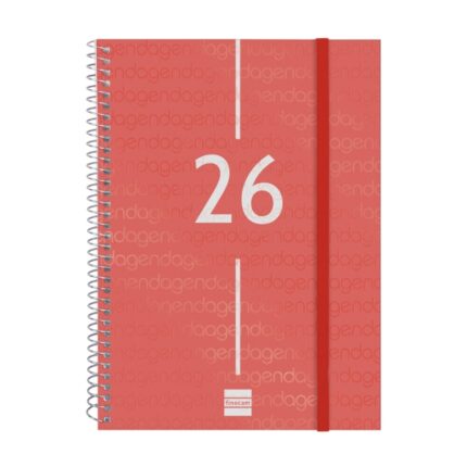 Finocam Year Agenda de Espiral en Catalan - Anual 2026 - Tapa Ligera - Formato E10 - 162x14x212mm - Semana Vista en Vertical - Color Rojo
