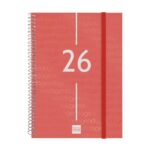 Finocam Year Agenda de Espiral - Tapa Ligera - Formato E10 - 162x14x212mm - Semana Vista en Vertical - Color Rojo