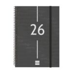 Finocam Year Agenda de Espiral - Tapa Ligera - Formato E10 - 162x14x212mm - Semana Vista en Vertical - Color Negro