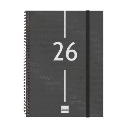 Finocam Year Agenda de Espiral - Tapa Ligera - Formato E10 - 162x14x212mm - Semana Vista en Vertical - Color Negro