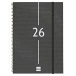 Finocam Year Agenda de Espiral - Anual 2026 - Tapa Ligera - Formato E40 - 217x14x297mm - Semana Vista en Vertical - Color Negro