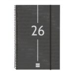 Finocam Year Agenda de Espiral - Anual 2026 - Tapa Ligera - Formato E11 - 172x14x242mm - Semana Vista en Vertical - Color Negro