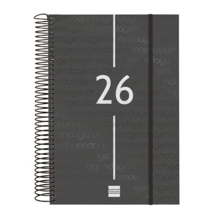 Finocam Year Agenda de Espiral - Anual 2026 - Tapa Ligera - Formato E11 - 175x29x242mm - 1 Dia por Pagina - Color Negro