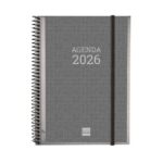 Finocam Agenda Personalizable - Tapa Blanda - Cierre de Goma - Formato E10 - 162x14x212mm - Semana Vista en Vertical - Color Gris