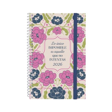Finocam Design Collection Agenda de Espiral - Anual 2026 - Tapa Ligera - Formato E5 - 124x14x181mm - Semana Vista Horizontal - Tematica de Flores
