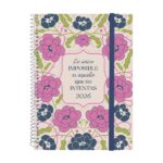 Finocam Design Collection Agenda de Espiral - Anual 2026 - Tapa Ligera - Formato E10 - 162x14x212mm - Semana Vista Horizontal - Tematica de Flores