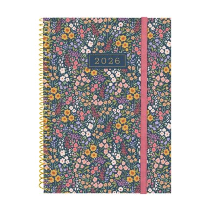 Finocam Design Collection Agenda de Espiral - Anual 2026 - Tapa Ligera - Formato E10 - 162x14x212mm - Semana Vista Horizontal - Tematica de Flores