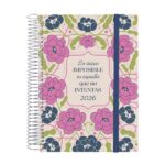 Finocam Design Collection Agenda de Espiral - Anual 2026 - Tapa Ligera - Formato E10 - 172x29x212mm - 1 Dia por Pagina - Tematica de Flores