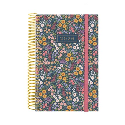 Finocam Design Collection Agenda de Espiral en Catalan - Anual 2026 - Tapa Ligera - Formato E5 - 132x25x181mm - 1 Dia por Pagina - Tematica de Flores