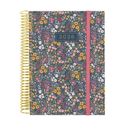 Finocam Design Collection Agenda de Espiral en Catalan - Anual 2026 - Tapa Ligera - Formato E10 - 172x29x212mm - 1 Dia por Pagina - Tematica de Flores