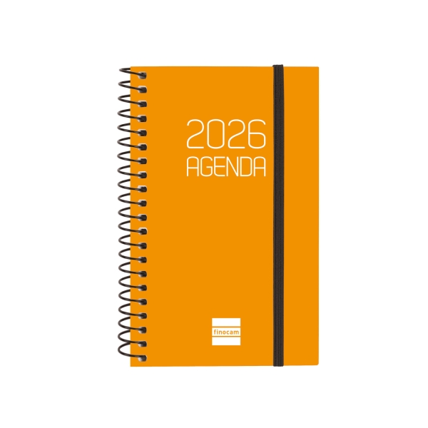 Finocam Opaque Agenda de Espiral - Anual 2026 - Tapa Ligera - Cierre con Goma Elastica - Formato E3 - 85x14x127mm - Semana Vista Horizontal - Color Naranja Finocam Opaque Agenda de Espiral - Anual 2026 - Tapa Ligera - Cierre con Goma Elastica - Formato E3 - 85x14x127mm - Semana Vista Horizontal - Color Naranja