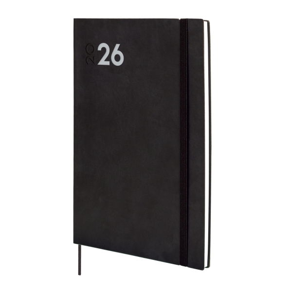 Finocam Dynamic Mara Agenda Profesional en Catalan - Anual 2026 - Tapa Blanda - Cierre con Goma Elastica - Formato Y11 - 169x11x245mm - Semana Vista en Vertical - Color Negro