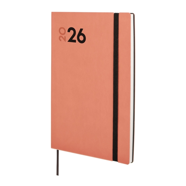 Finocam Dynamic Mara Agenda Profesional en Catalan - Anual 2026 - Tapa Blanda - Cierre con Goma Elastica - Formato Y10 - 144x11x208mm - Semana Vista Horizontal - Color Coral