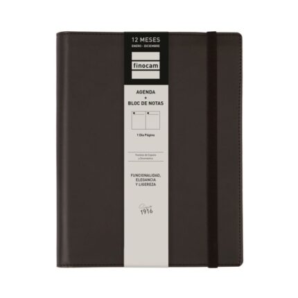 Finocam Duoband Agenda - Anual 2026 - Bloc de Notas - Formato E10 - 176x28x226mm - 1 Dia por Pagina - Color Negro
