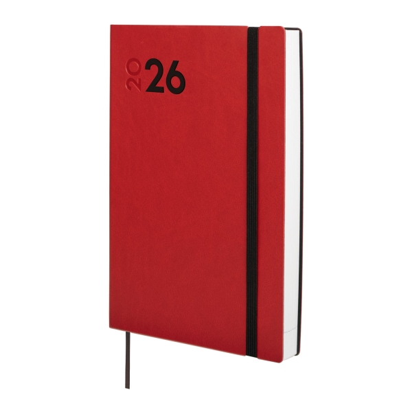 Finocam Dynamic Mara Agenda Profesional en Catalan - Anual 2026 - Tapa Blanda - Cierre con Goma Elastica - Formato Y10 - 144x22x208mm - 1 Dia por Pagina - Color Rojo
