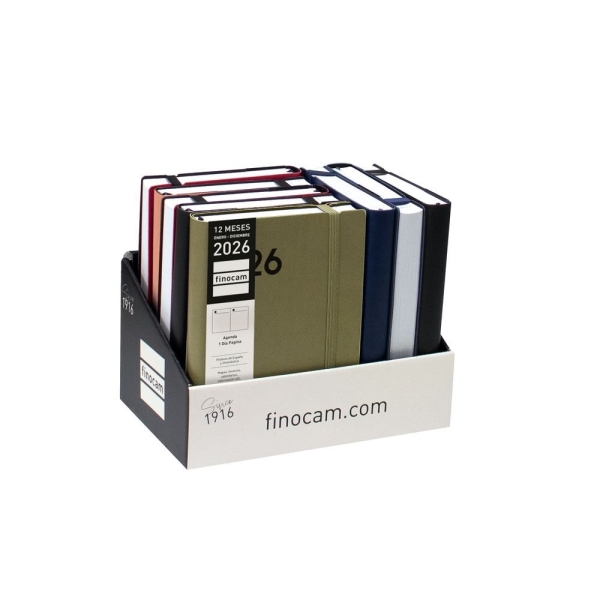 Finocam Dynamic Mara Expositor con 8 Agendas Surtidas en Catalan - Anual 2026 - Tapa Blanda - Cierre con Goma Elastica - Formato Y4 - 1 Dia por Pagina - Color Surtidos Finocam Dynamic Mara Expositor con 8 Agendas Surtidas en Catalan - Anual 2026 - Tapa Blanda - Cierre con Goma Elastica - Formato Y4 - 1 Dia por Pagina - Color Surtidos