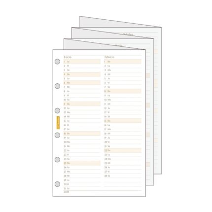 Finocam C296 Planificador de Recambio para Agendas Classic - Anual 2026 - Desplegable - Formato 602 - 73x1x114mm - Color Blanco