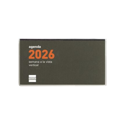 Finocam Min Agenda Plana - Anual 2026 - Formato Pl1 - 121x6x67mm - Semana Vista en Vertical - Color Verde Oscuro