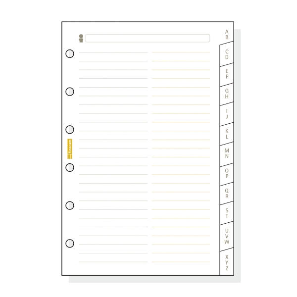 Finocam C375 Indice Alfabetico para Agendas Classic - 12 Solapas - Formato 603 - 79x127x3mm - Cartulina - Color Blanco