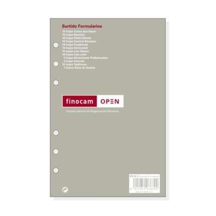 Finocam R510.2 Formularios Surtidos de Recambio para Agendas Open - Formato 500 - 117x9x181mm - Color Surtidos