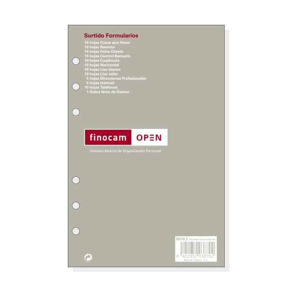 Finocam R510.2 Formularios Surtidos de Recambio para Agendas Open - Formato 500 - 117x9x181mm - Color Surtidos